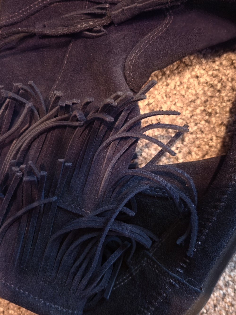 Suede Fringe Ankle Booties -black